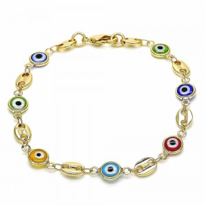 Gold Filled Fancy Bracelet Greek Eye Design Multicolor Resin Finish Golden Tone