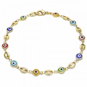 Gold Filled Fancy Anklet Greek Eye Design Multicolor Resin Finish Golden Tone
