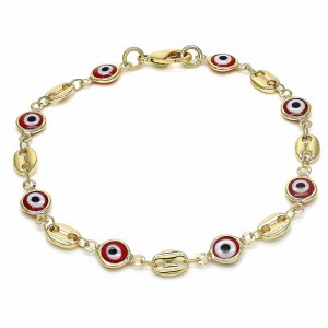 Gold Filled Fancy Bracelet Greek Eye Design Red Resin Finish Golden Tone