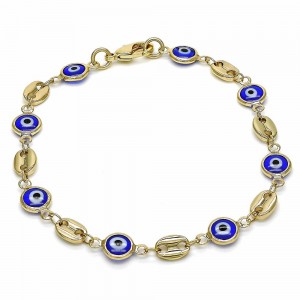 Gold Filled Fancy Bracelet Greek Eye Design Blue Resin Finish Golden Tone