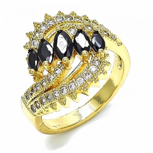 Gold Filled Multi Stone Ring with Black and White Cubic Zirconia Polished Golden Tone