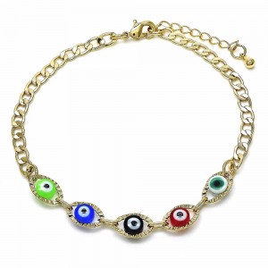 Gold Filled Fancy Bracelet Greek Eye Design Multicolor Resin Finish Golden Tone