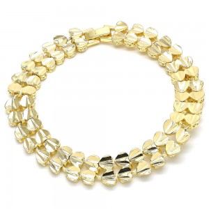 Gold Filled Solid Bracelet Heart Design Diamond Cutting Finish Golden Tone