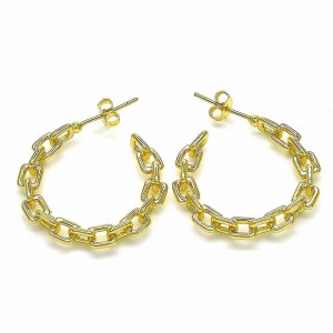 Gold Filled 30mm Stud Hoop Earrings Paperclip Design Polished Finish Golden Tone