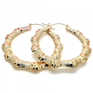 Gold Filled 60mm Hollow Bamboo Design Medium Hoop Earrings Golden Tone