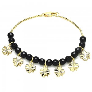 Gold Finish Charm Bracelet Four-leaf Clover Design Polished Golden Tone