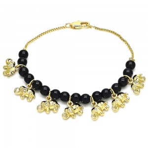 Gold Finish Charm Bracelet Elephant Design Polished Golden Tone