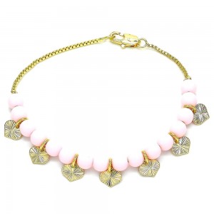 Gold Finish Fancy Bracelet Heart Design Polished Golden Tone
