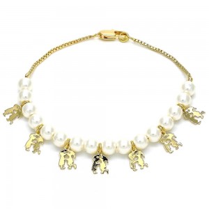 Gold Finish Charm Bracelet Little Boy and Little Girl Design Polished Golden Tone