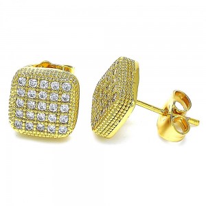 Gold Filled Stud Earrings With White Cubic Zirconia Polished Finish Golden Tone