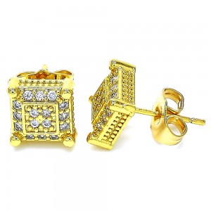 Gold Filled Stud Earrings With White Cubic Zirconia Polished Finish Golden Tone