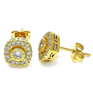 Gold Filled Stud Earrings With White Cubic Zirconia Polished Finish Golden Tone
