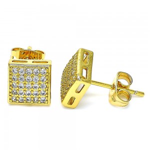 Gold Filled Stud Earrings With White Cubic Zirconia Polished Finish Golden Tone