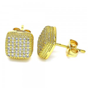 Gold Filled Stud Earring With White Cubic Zirconia Polished Finish Golden Tone
