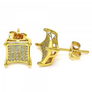 Gold Filled Stud Earring with White Micro Pave Polished Golden Tone
