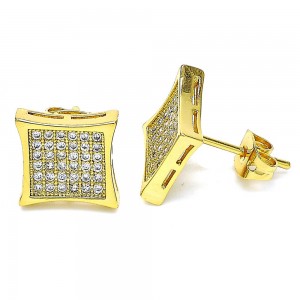 Gold Filled Stud Earrings With White Micro Pave Polished Finish Golden Tone
