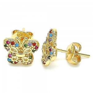 Gold Filled Stud Earring Butterfly Design With Micro Pave Golden Tone