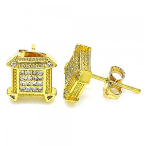 Gold Filled Stud Earrings With White Micro Pave Polished Finish Golden Tone