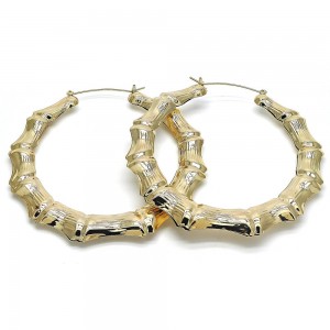 Gold Filled Medium Hoop Bamboo and Hollow Design Golden Tone 90MM