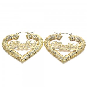 Gold Filled Large Hoop Heart Shape I Love You Nameplate Design Polished Golden Finish 65MM