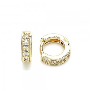 Gold Filled Huggie Hoop With Cubic Zirconia Golden Tone
