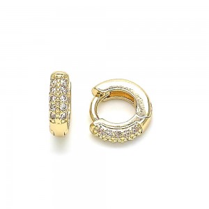 Gold Finish Huggie Hoop with White Cubic Zirconia Polished Golden Tone