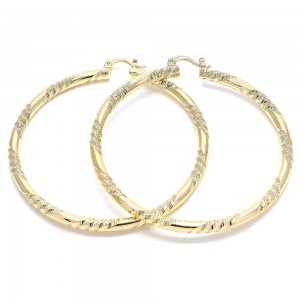 Gold Filled 70mm Extra Large Hoop Earrings Diamond Cutting Finish Golden Tone