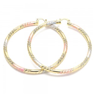 Gold Filled 70mm Medium Hoop Earrings Hollow Design Tri Tone