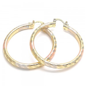 Gold Filled 50mm Medium Hoop Earrings Twist Design Tri Tone