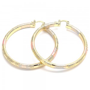 Gold Filled 60mm Large Hoop Earrings Polished Finish Tri Tone