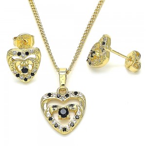 Gold Filled Earring and Pendant Set Heart Design with Garnet Micro Pave and White Cubic Zirconia Polished Golden Finish