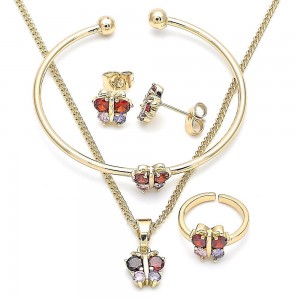 Gold Filled Earring and Pendant Children Set Butterfly Design With Cubic Zirconia Golden Tone