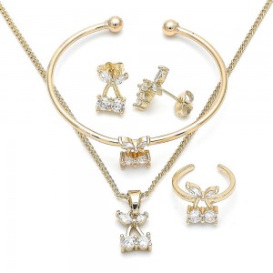 Gold Filled Earring and Pendant Children Set Cherry Design With White Cubic Zirconia Polished Finish Golden Tone