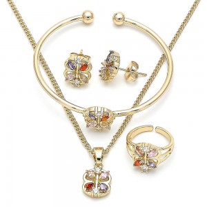 Gold Filled Earring and Pendant Children Set Flower Design With Cubic Zirconia Golden Tone