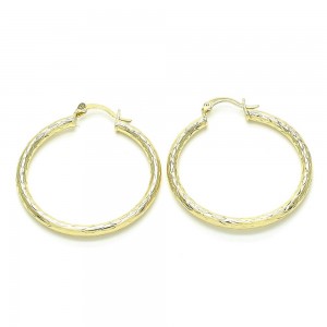 Gold Filled 40mm Medium Hoop Earrings Diamond Cutting Finish Golden Tone