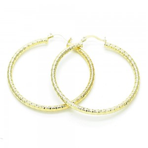 Gold Filled 50mm Large Hoop Earrings Hollow Design Diamond Cutting Finish Golden Tone