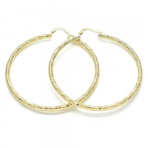 Gold Filled 3mmx60mm Large Hoop Diamond Cutting Finish Golden Tone