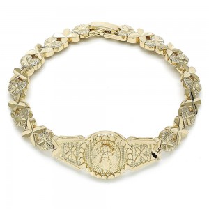 Gold Filled Fancy Bracelet Divino Ni&ntilde;o and Heart Design Diamond Cutting Finish Golden Tone
