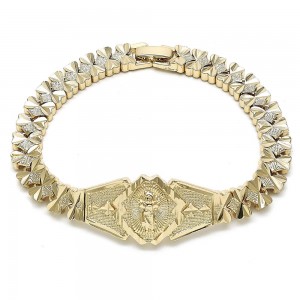 Gold Filled Fancy Bracelet Divino Ni&ntilde;o and Heart Design Diamond Cutting Finish Golden Tone