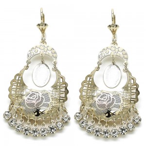 Gold Filled Chandelier Earring Guadalupe and Flower Design With White Crystal Polished Finish Tri Tone