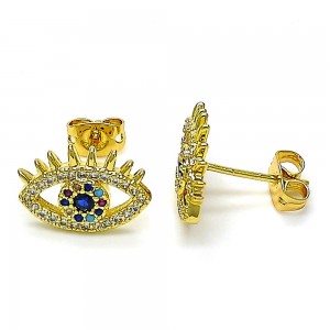 Gold Filled Stud Earring With Cubic Zirconia and Micro Pave Golden Tone