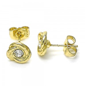 Gold Filled Stud Earrings With White Crystal Polished Finish Golden Tone