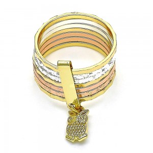 Gold Filled Elegant Ring Semanario and Owl Design Tri Tone