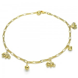 Gold Filled Charm Anklet Elephant and Rattle Charm Design Polished Finish Golden Tone