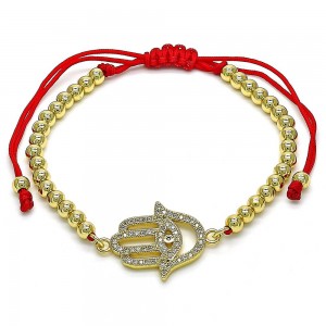 Gold Filled Fancy Bracelet Hand of God and Ball Design With White and Black Micro Pave Polished Finish Golden Tone