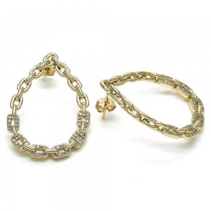 Gold Filled Paper Clip Design Oval Earrings With CZ Gold Finished