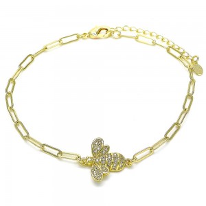 Gold Filled Paper Clip & Bee Design Ankle Bracelet With White CZ 10"