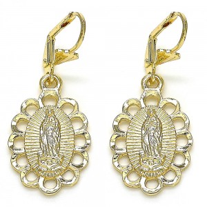 Gold Filled Dangle Earrings Guadalupe Design Golden Tone