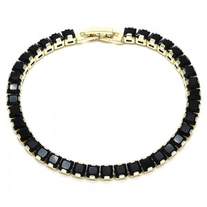 Gold Finish Tennis Bracelet with Black Cubic Zirconia Polished Golden Tone