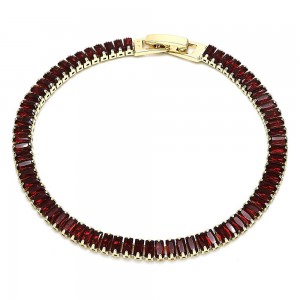 Gold Finish Tennis Bracelet with Garnet Cubic Zirconia Polished Golden Tone